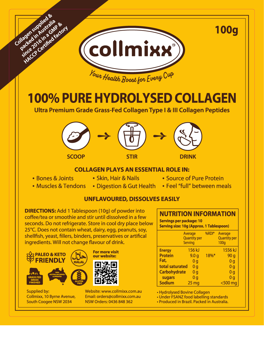 Collmixx Halal Collagen Hydrolysate Bovine – 100g