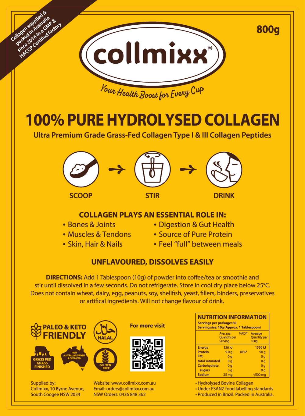 Collmixx Halal Collagen Hydrolysate Bovine – 800g